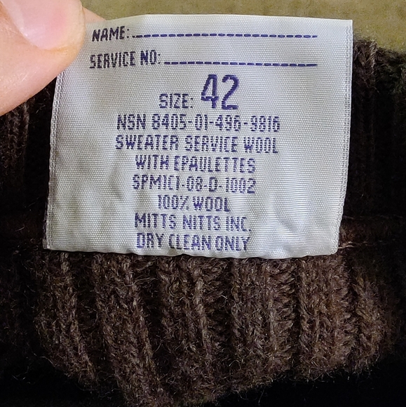 USMC Marine Corps olive green wool service sweater with epaulettes sz 42 - Picture 4 of 4